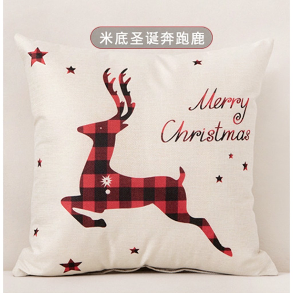 [ VỎ + RUỘT ] GỐI TỰA LƯNG TRANG TRÍ NOEL TRẮNG ĐỎ VẢI BỐ GAI SBK1311