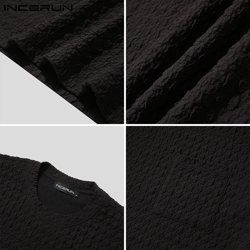 Áo thun INCERUN dành cho nam tay dài dáng rộng cổ tròn thời trang