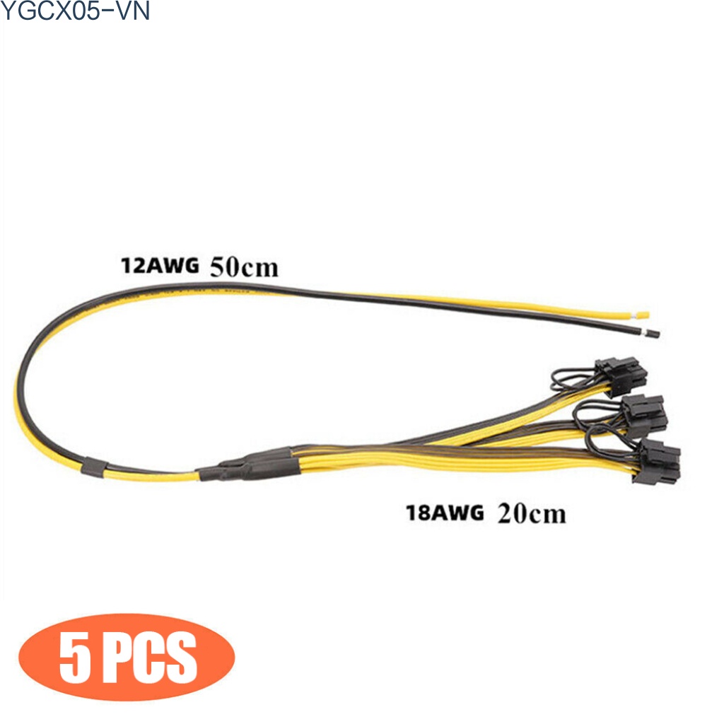 Set 5 Dây Cáp Nguồn 1 Đến 3 6p + 2p 12awg + 18awg 8pin Gpu Cho Thẻ Đồ Họa Btc Mining | BigBuy360 - bigbuy360.vn