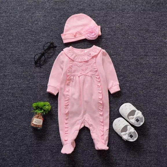 Sét Body Tiểu Thư Cổ Bèo Thêu Hoa (Kèm Mũ Hoa)/ Bodysuits bé gái