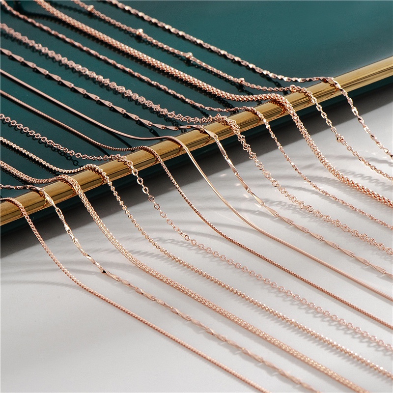 Vòng cổ Mạ Vàng Hồng 18K 100% Thật 925 Mạ Vàng Hồng 40-45cm Phong Cách Hàn Quốc Đơn Giản Cho Nữ 18K