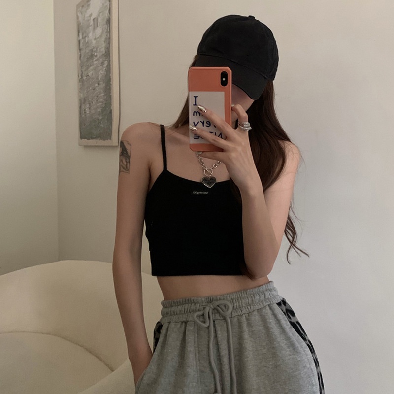 DUNEA Áo Hai Dây Dệt Kim Dáng Ngắn Quyến Rũ Cho Nữ