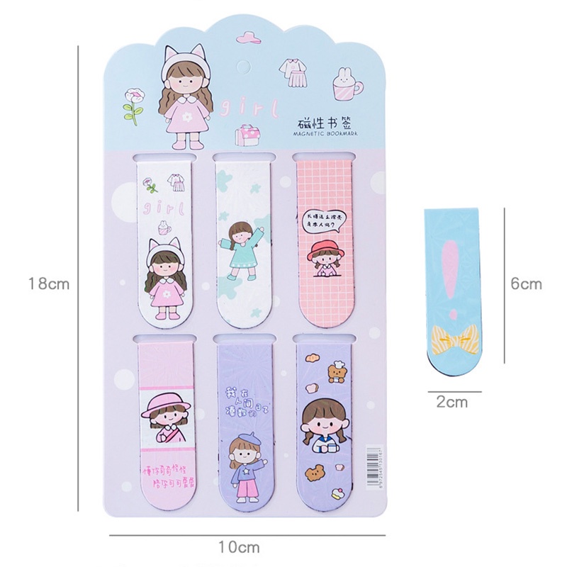 Bộ 6 Kẹp Giấy Hai Mặt Từ Tính Họa Tiết Hoạt Hình Dễ Thương Sáng Tạo