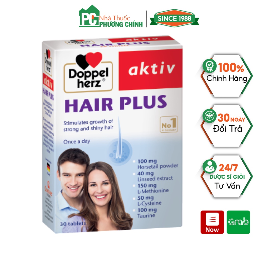 Viên Uống Giảm Rụng Tóc, Kích Thích Mọc Tóc Doppelherz Aktiv Hair Plus Nuôi Dưỡng Mái Tóc Dày &amp; Chắc Khỏe (Hộp 30 Viên)