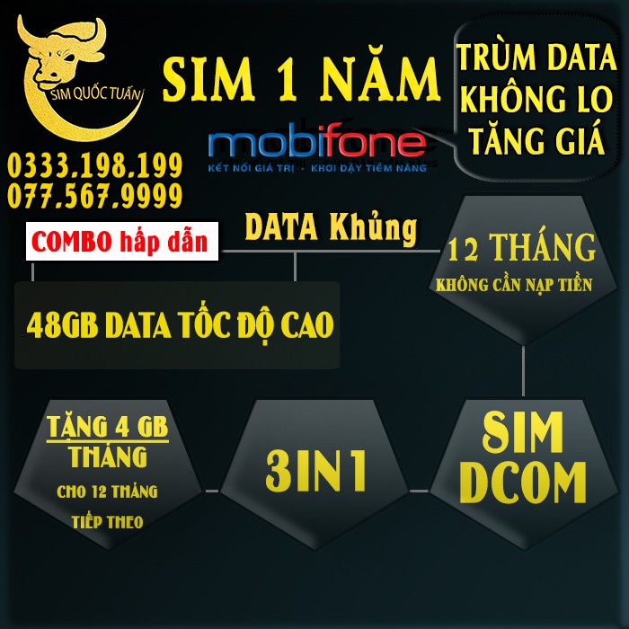 [SQT] Sim Mobile 1 năm FREE-Có hàng tại Đà Nẵng - [FREESHIP] - 48GB DATA TỐC ĐỘ CAO