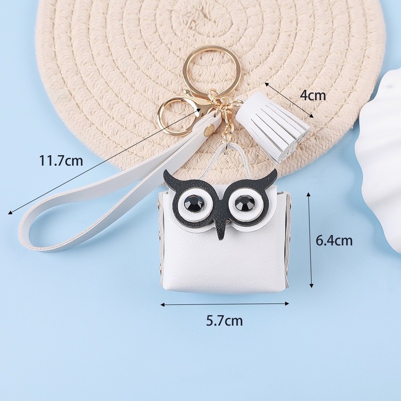 Móc Khóa Da PU Hình Cú Mèo Phối Tua Rua Dễ Thương