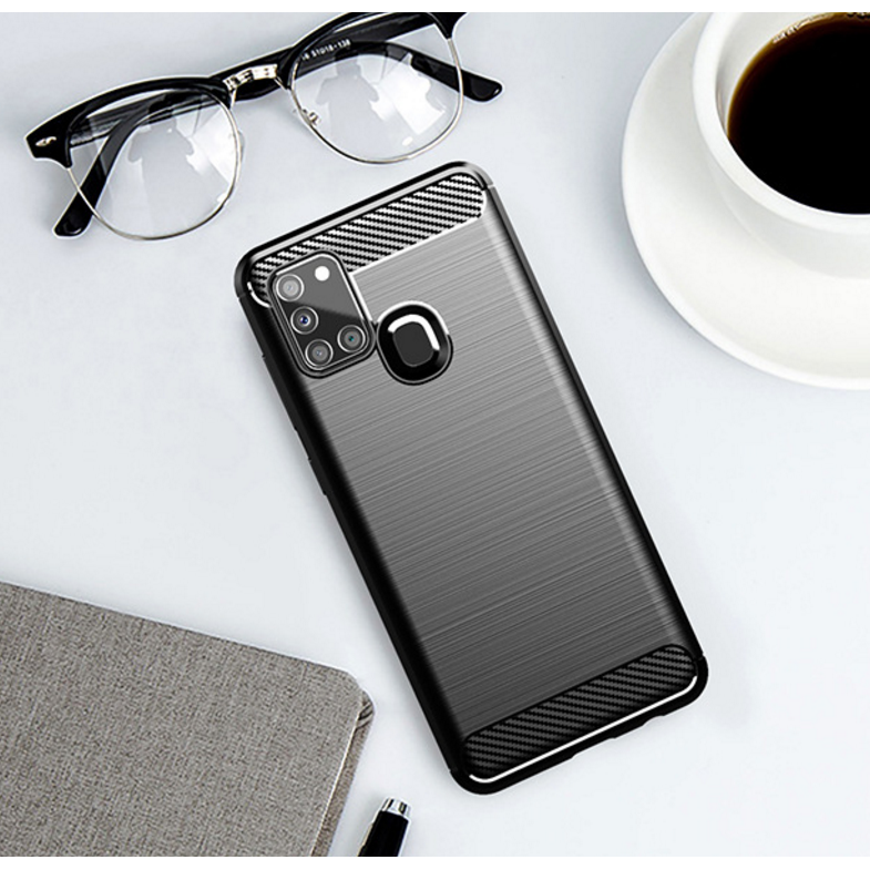 Ốp điện thoại TPU họa tiết sợi carbon chống sốc cho Samsung Galaxy A21s