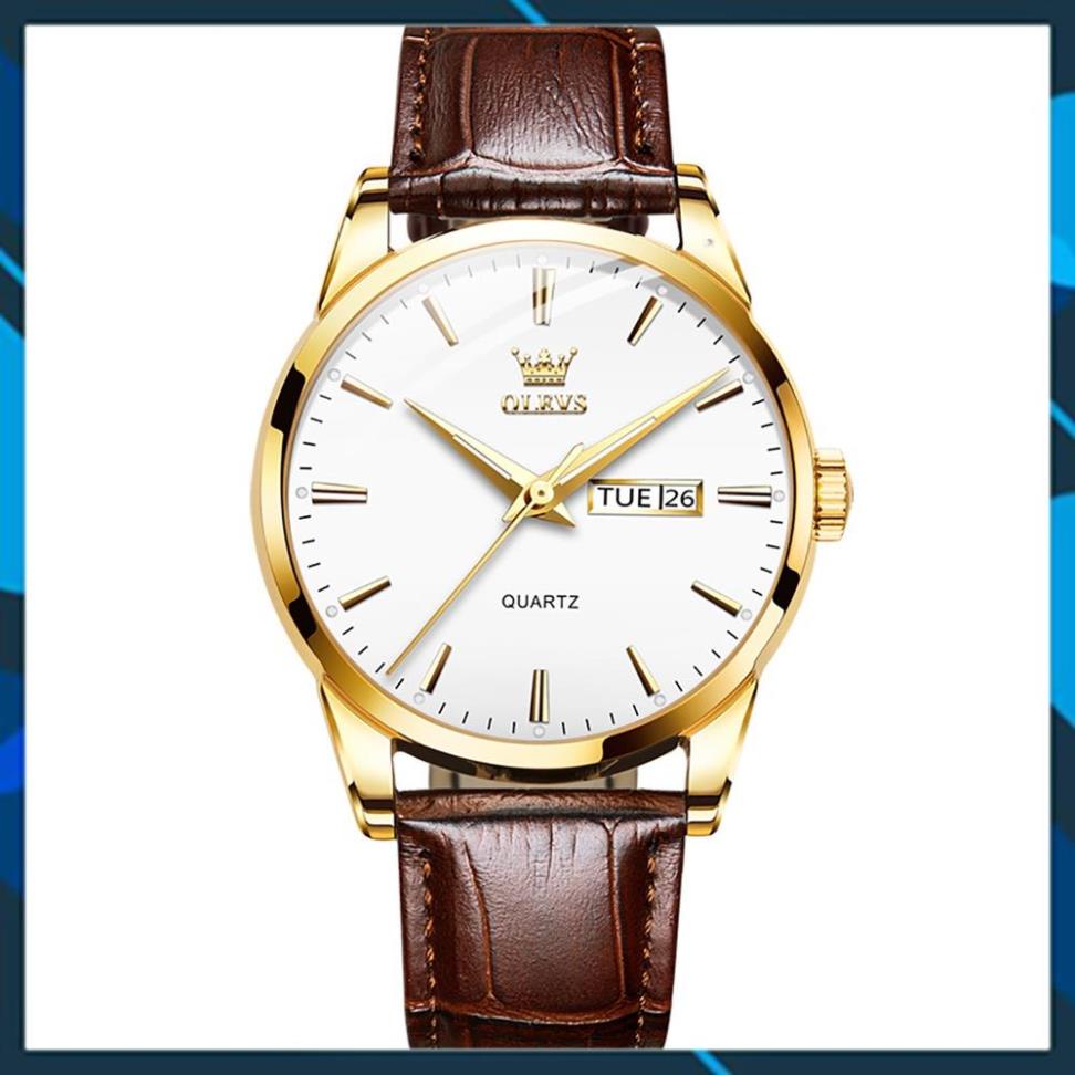 Đồng hồ nam OLEVS Nhật Bản,Chống nước,Chống Xước,Đồng hồ chạy pin,dạ quang,Dây da cao cấp,BH 12th