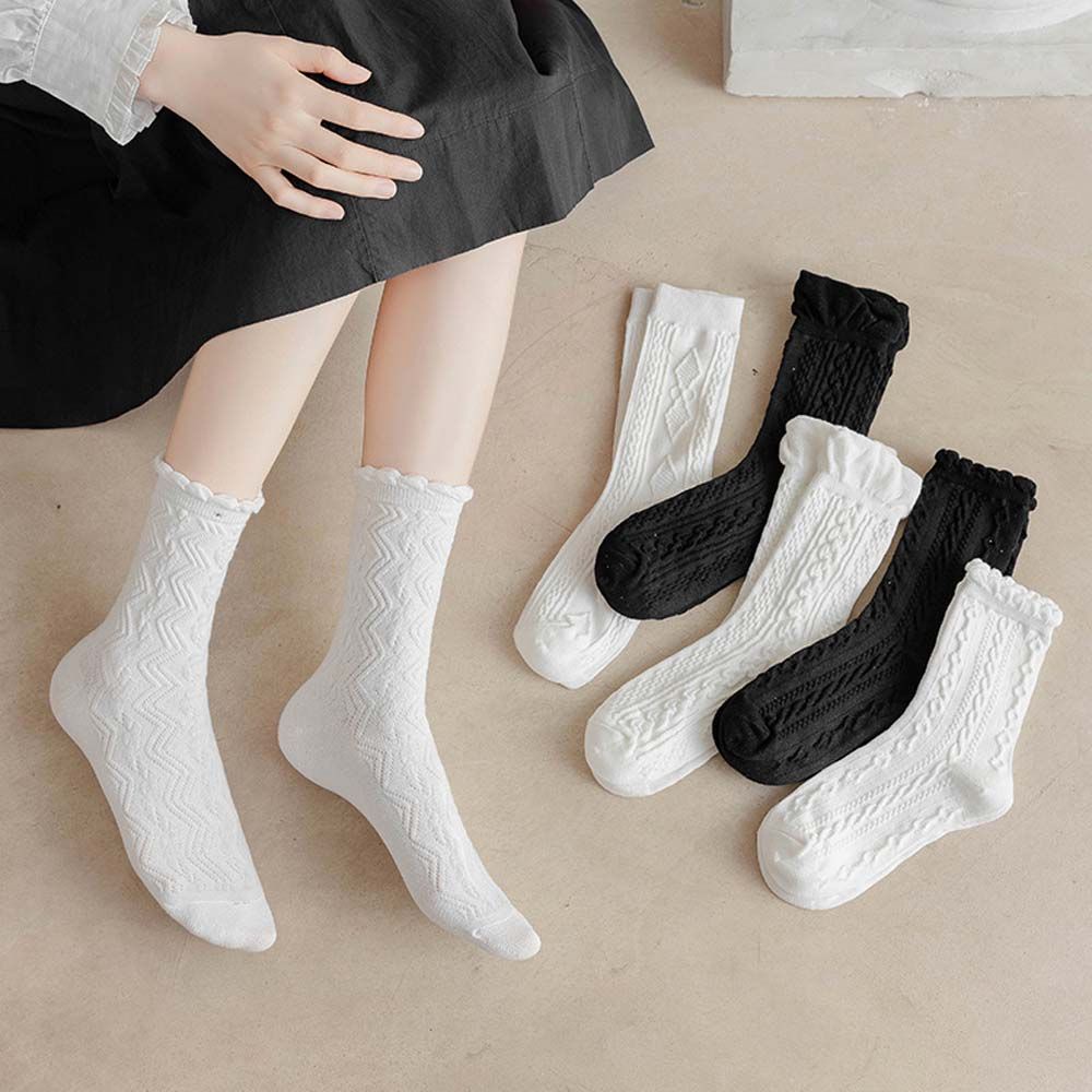 Tất cổ cao bằng cotton màu trắng / đen phong cách lolita thời trang Hàn Quốc cho nữ