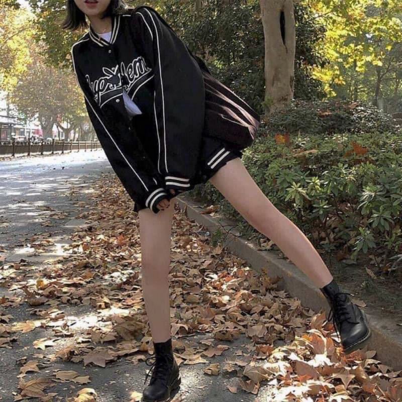 [RẺ VÔ ĐỊCH] Áo Khoác Nỉ Bomber Đen Chạy Viền Trắng Unisex