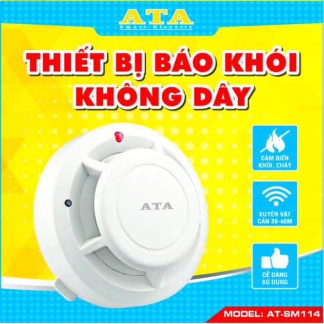 Thiết bị báo khói không dây ATA AT-SM114 SÓNG 433 KẾT HỢP TRUNG TÂM TẦN SỐ 433MHZ,BH 12 THÁNG