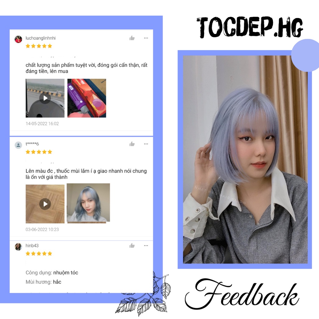 Thuốc nhuộm tóc màu Xám xanh, Xám Khói, xám khói Ánh Xanh cần Thuốc tẩy tóc, kèm oxy trợ nhuộm tocdep.hg
