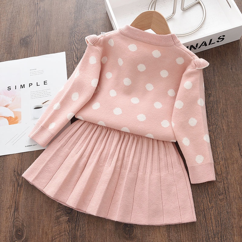 Set đồ giáng sinh BEAR LEADER 2 món gồm áo sweater tay dài in chấm bi và váy xếp ly cho bé gái