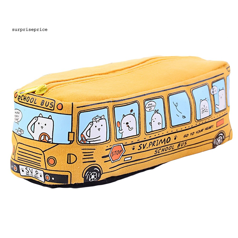 Túi đựng bút chất liệu canvas họa tiết xe buýt đáng yêu xinh xắn