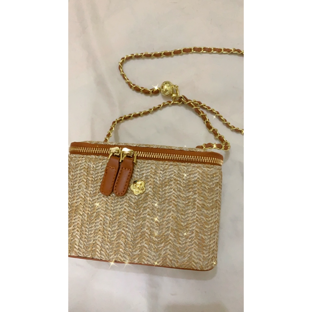 Túi đeo chéo đan cói phong cách Vintage, túi đựng mỹ phẩm, đi chơi, du lịch siêu hot