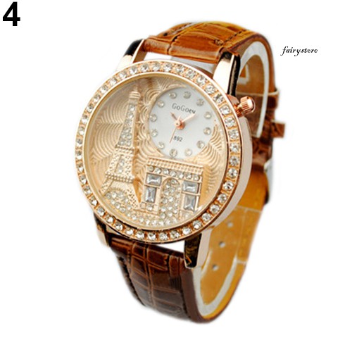 Đồng Hồ Nữ Dây Giả Da Mặt Hình Tháp Eiffel Dễ Thương