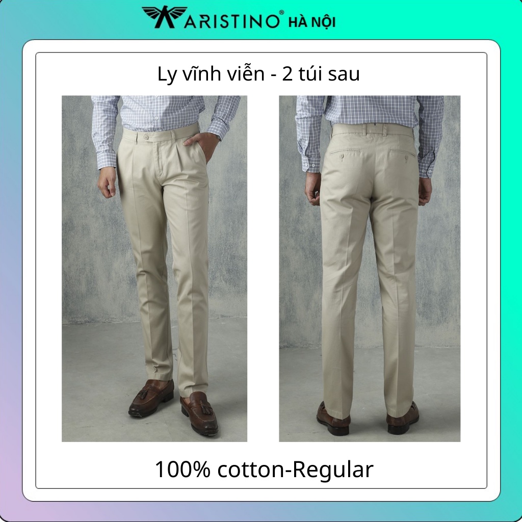 Quần kaki nam Aristino 100% cotton cao cấp ly  vĩnh  viễn  màu be- regular AKK02007