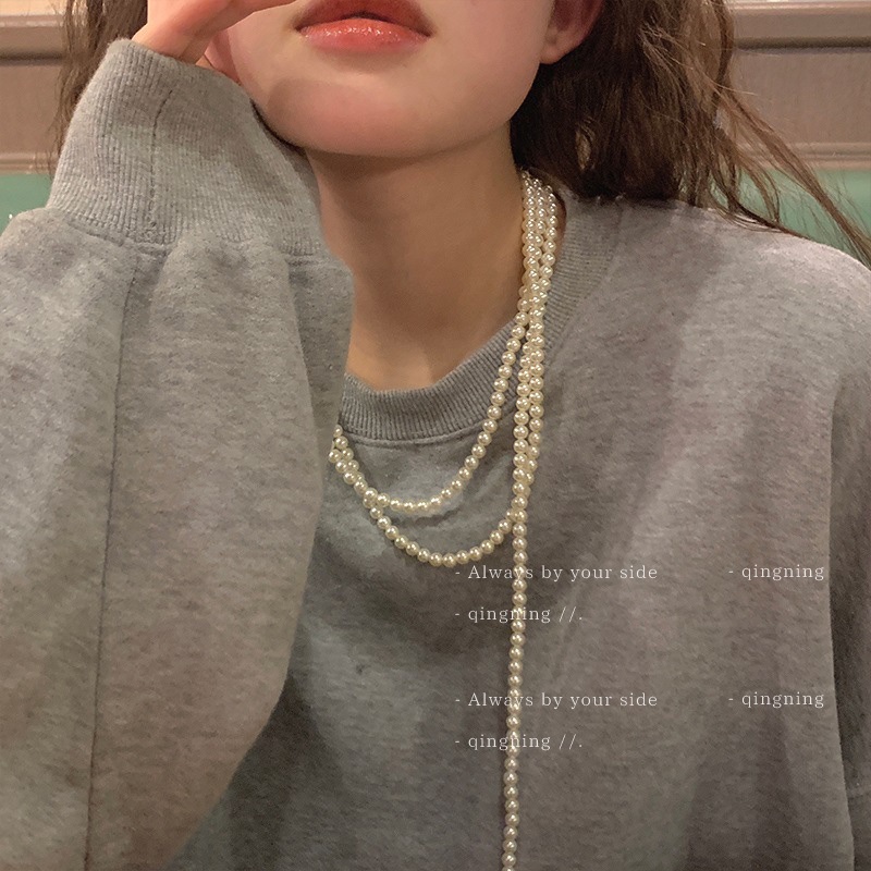 DREJEW Dây chuyền nhiều lớp đính ngọc trai hình trái tim phong cách hip hop cổ điển thời trang chất lượng cao