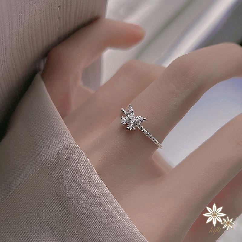 【Kifli】Nhẫn mở bằng bạc mặt hình ngôi sao đính đá zircon pha lê thời trang cho nữ