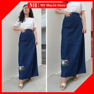 Váy Chống Nắng Jean 1 Tà Kiểu Dáng Xếp Ly Thêu Hoa Cúc Cạnh Chất Vải Dày Dặn Và Mềm Mại Có Nút Bấm Mỹ Huyền Store