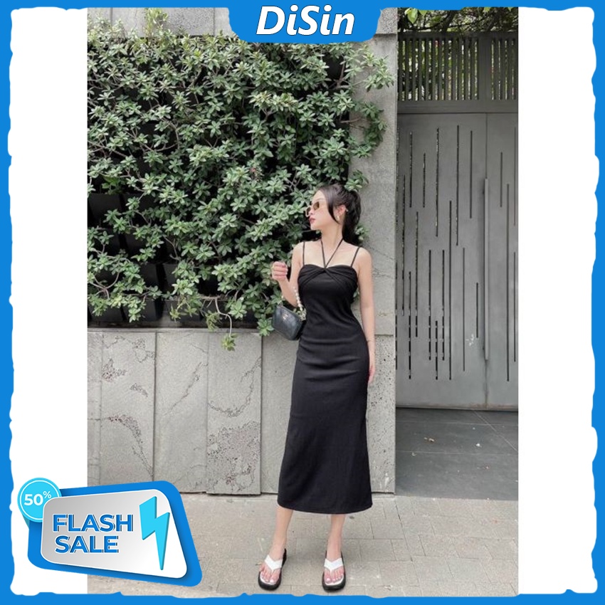 Đầm Body Mẫu Hai Dây Treo Vai Hai Dây Buộc Sau Cổ Mẫu Trơn Dáng Ôm Với Chất Liệu Vải Thun Co Giãn 4 Chiều
