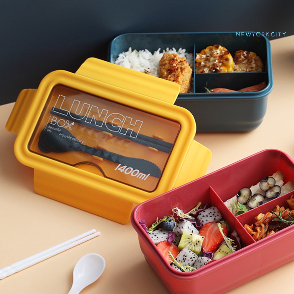 1 Bộ Hộp Đựng Cơm Trưa 3 Ngăn Dung Tích Lớn Bằng PP An Toàn Cho Gia Đình