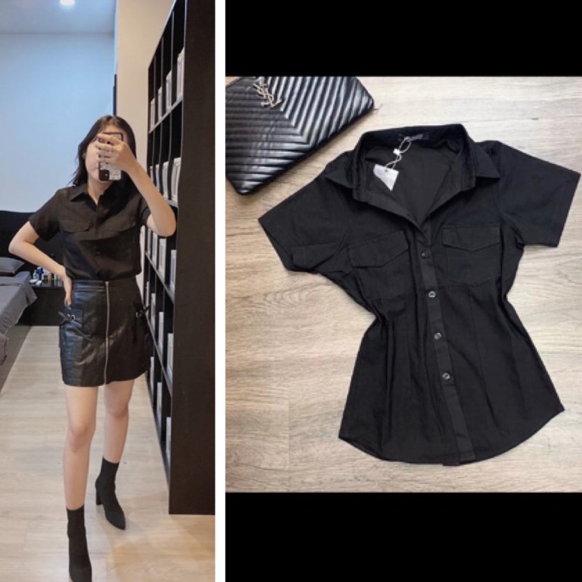 💖 Áo Sơ Mi Nữ 2 Túi 💖 Màu Trắng và Màu Đen 💖 Cá Tính 💖 | BigBuy360 - bigbuy360.vn