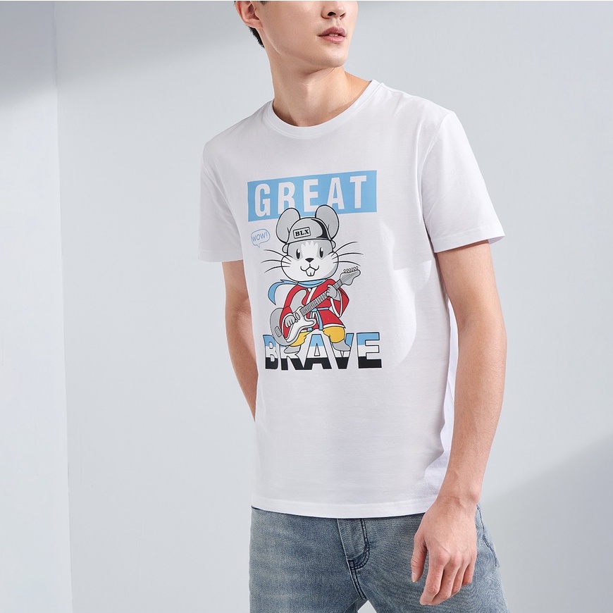 HLA - Áo Thun Nam Ngắn Tay Phối Họa Tiết Casual Round Neck Fun Pattern Pullover T-shirt
