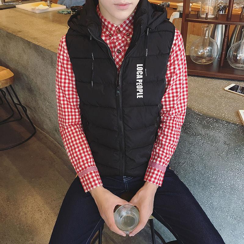 Áo khoác phao sát nách dáng rộng có mũ trùm đầu phong cách Hàn Quốc thời trang thu đông dành cho nam