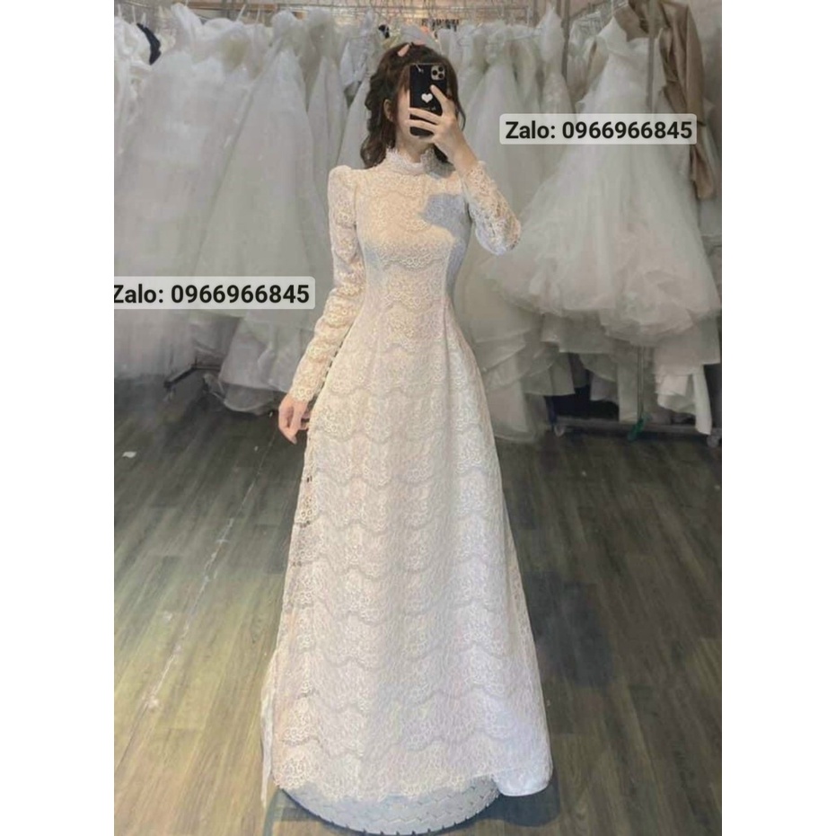 Áo dài ren trắng đẹp dịu dàng, áo dài cưới, áo dài ăn hỏi, áo dài cô dâu - Áo Dài Đan Linh