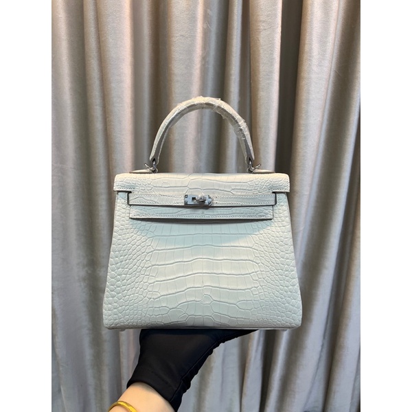 Túi xách nữ thương hiệu Hermes Kelly 25 da cá sấu cao cấp bản màu trắng