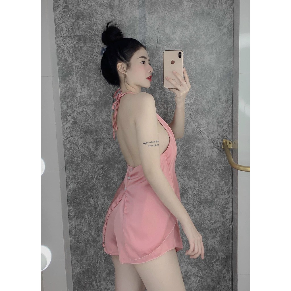 Đồ Ngủ Sexy Cổ Yếm thêu hạc chất satin mềm mịn hở lưng Freesize  - DCQ Shop | BigBuy360 - bigbuy360.vn