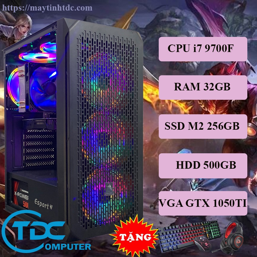 Máy tính chơi game thiết kế đồ họa MAX PC CPU core i7 9700F, Ram 32GB,SSD M2 256GB, HDD 500GB Card 1050TI + Qùa tặng