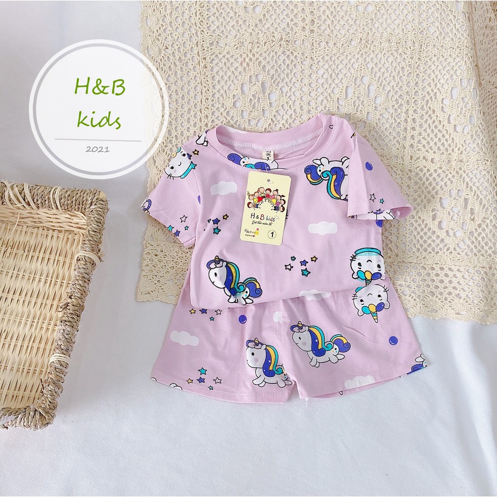 [Mã FASHIONXANH264 giảm 10K đơn 50K] Bộ Cộc Tay Vải Cotton Họa Tiết Đáng Yêu Cho Bé Unchi Store (QATE291)