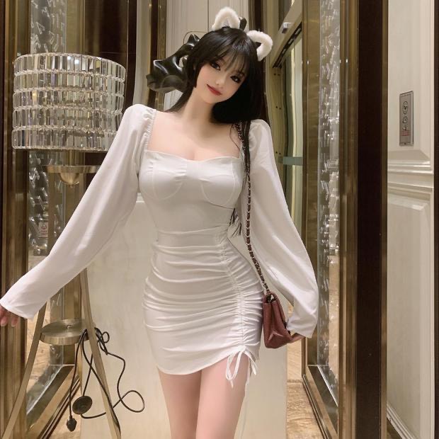 Đầm trắng nữ dáng ôm tay dài Emilyshop