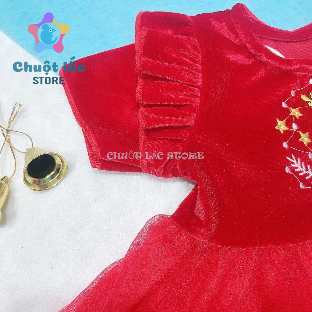 Váy Bé Gái Chuột Lắc Store Diện Noel Tết Chất Nhung Mềm Tặng Kèm Cài Đầu Bờm Tuần Lộc 5Kg Đến 18Kg
