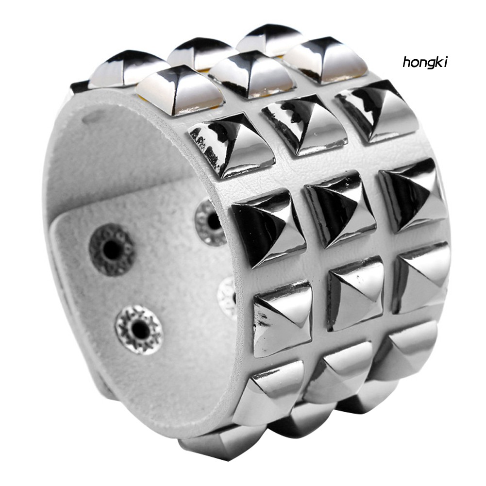 Vòng tay da bản to đính đinh tán phong cách punk cho nam nữ