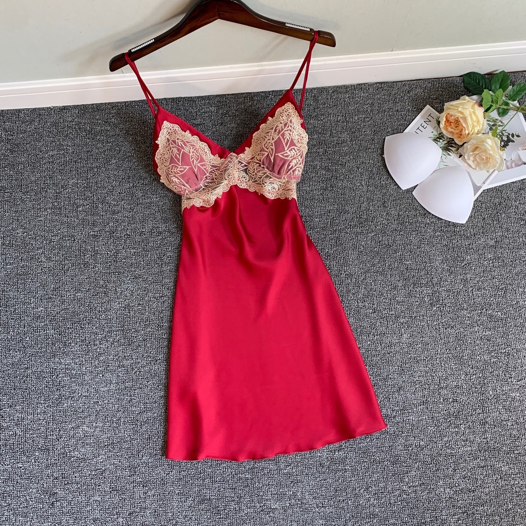 Đầm Ngủ Lụa Hai Dây Có Mút Đệm Ngực Hở Lưng Gợi Cảm Thời Trang Xuân Hè