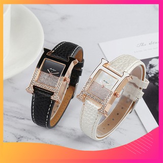 Đồng Hồ Nữ Hermes mặt vuông Đính Đá Tặng kèm lắc tay nữ DHN01 shopdongho