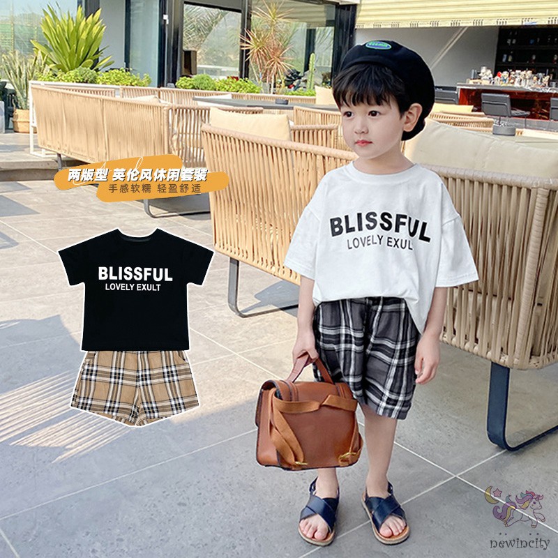 Bộ Áo Thun Ngắn Tay + Quần Ngắn Mùa Hè Cho Bé Trai