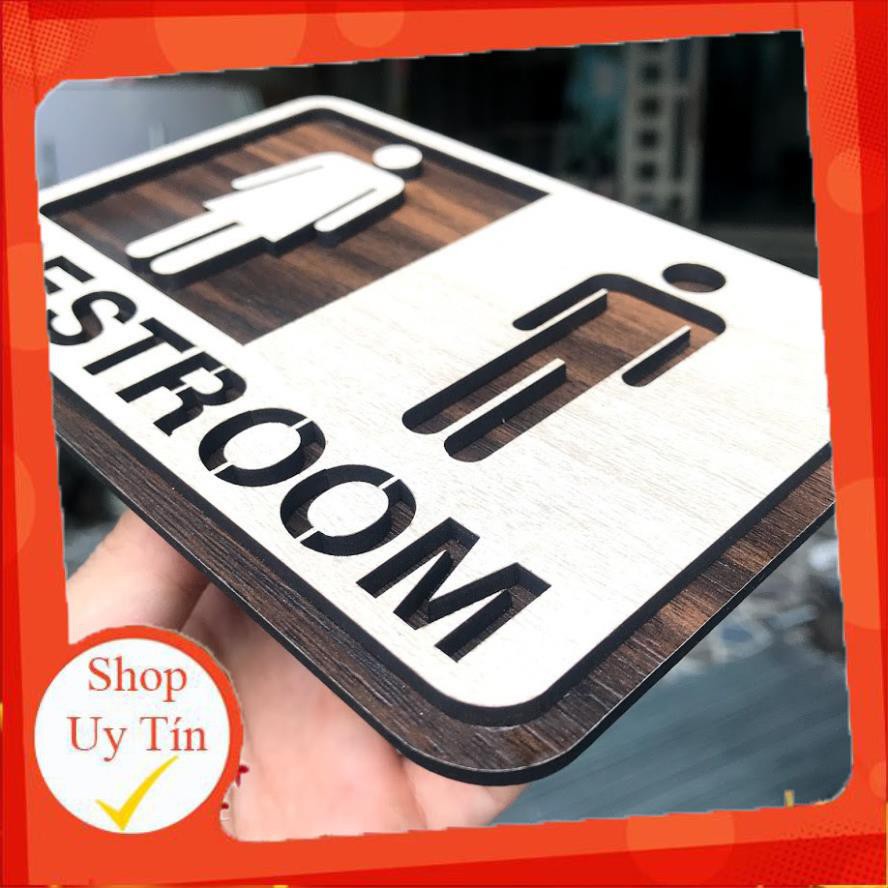 Bảng toilet gỗ dán tường - Bảng biển chỉ dẫn khu vực toilet/restroom/WC