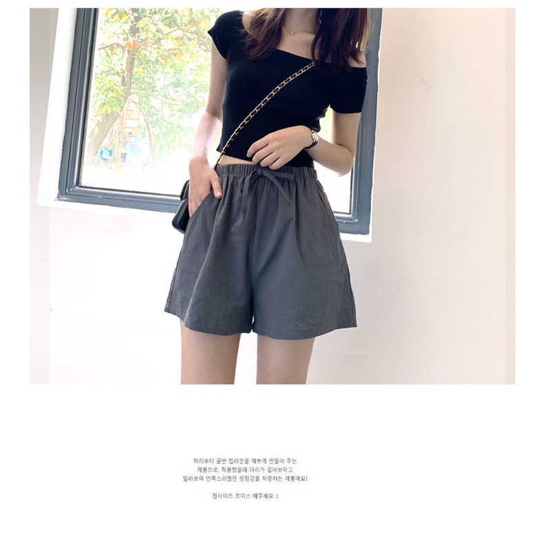 Quần Short Cotton Lanh Lưng Cao Ống Rộng Plus Size Cho Nữ