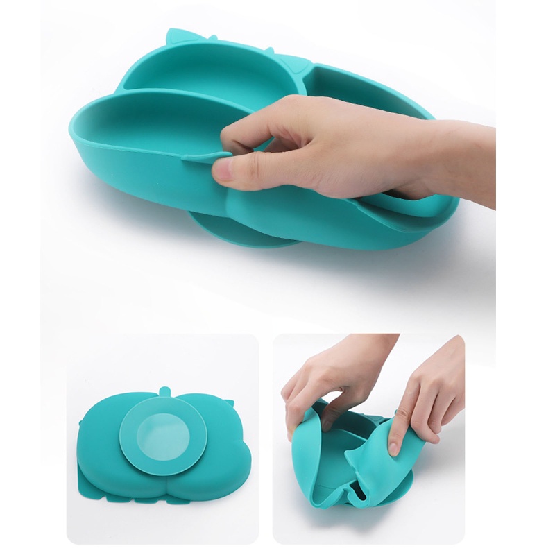 Bộ 3 Muỗng Nĩa Tập Ăn Chia Ngăn Bằng Silicone Dành Cho Bé