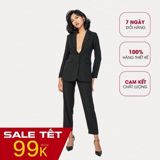 Set vest blazer nữ Karen đen MAIIMER chiết eo