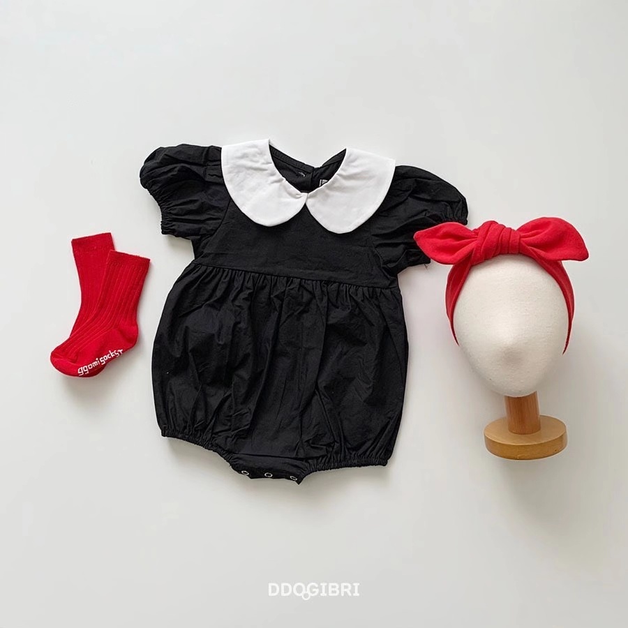 Bộ Áo Liền Quần Tay Ngắn Cổ Búp Bê Màu Đen Thời Trang Mùa Hè Cho Bé Gái 0-2 Tuổi