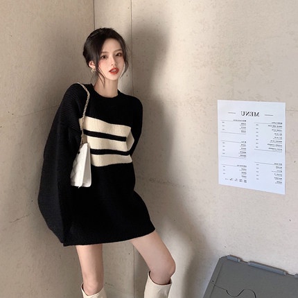 Áo len dài tay họa tiết sọc ngang phong cách retro Nhật Bản mới cho nữ | BigBuy360 - bigbuy360.vn