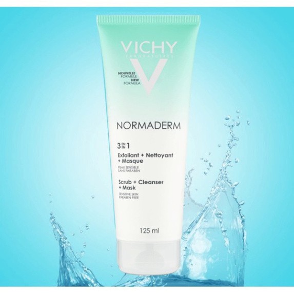 [CHÍNH HÃNG] Mặt nạ làm sạch tế bào chết dành cho da dầu mụn Vichy Normaderm 3 in 1 Scrub + Cleanser + Mask 125ml