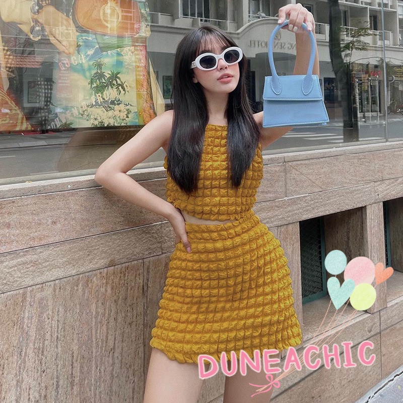 DUNEA Bộ Áo Tank Top Cổ Tròn + Chân Váy Ngắn Gợi Cảm Cho Nữ
