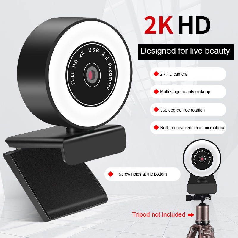 Webcam Máy Tính 1080p 2k Tự Động Lấy Nét Có Đèn Led Kèm Micro Cho Youtube Liv | BigBuy360 - bigbuy360.vn
