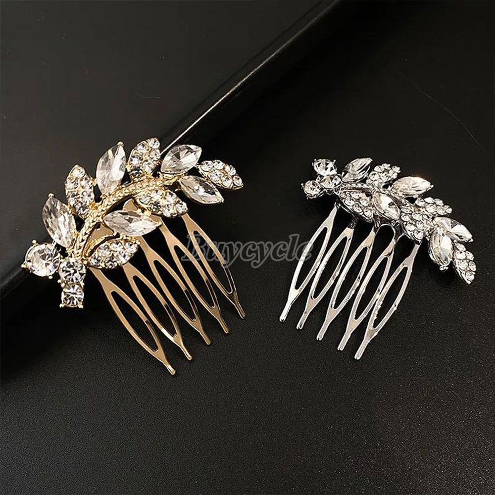 Lược Cài Tóc Hình Chiếc Lá Đính Đá Thời Trang Cho Cô Dâu